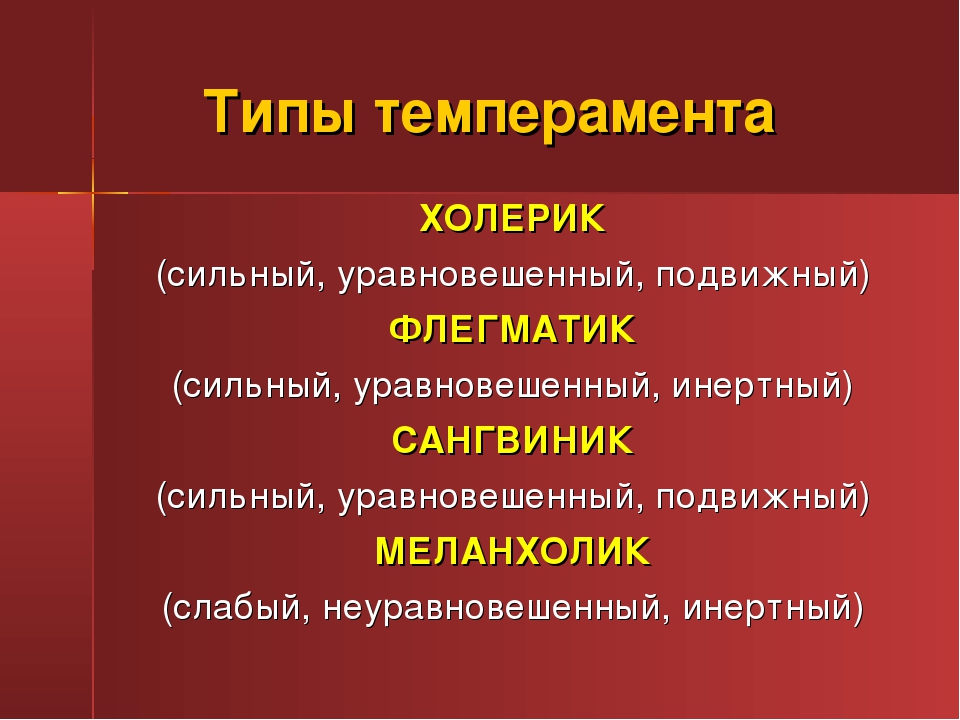 Презентация по биологии 8 класс типы темперамента