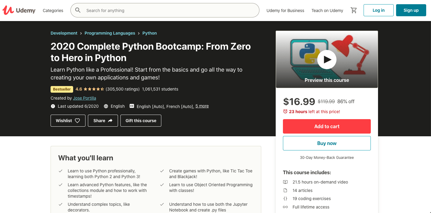 2020 Complete Python Bootcamp: From Zero to Hero in Python