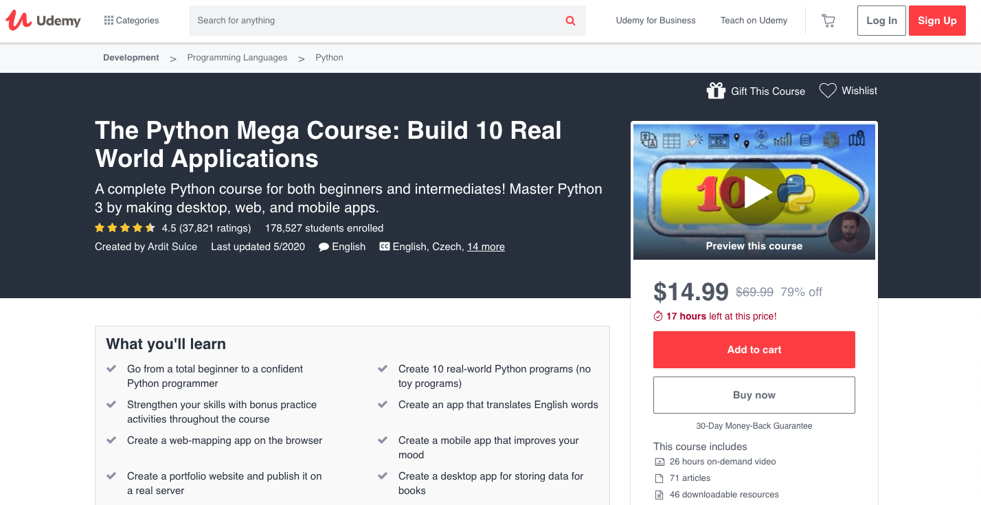 The Python Mega Course: Build 10 Real World Applications