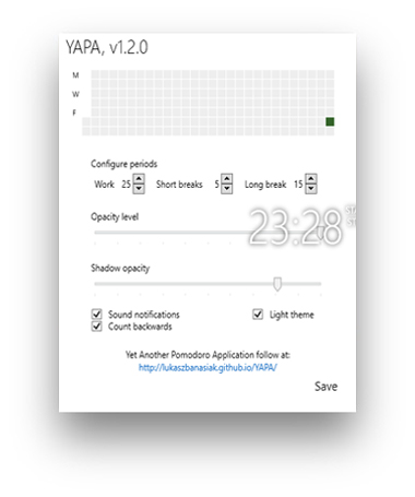 YAPA app screenshot showing the settings page.